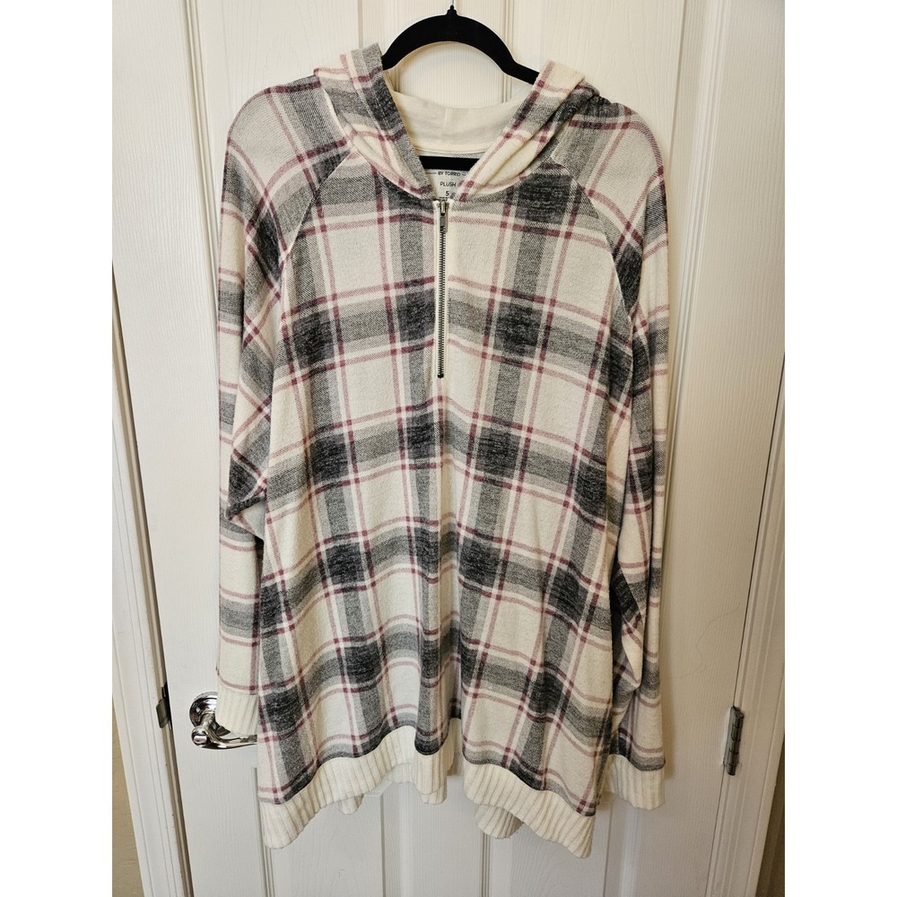 Torrid Super Soft Plush Multicolor Plaid Hoodie Long Sleeve 1/4 Zip Pullover, 5X
